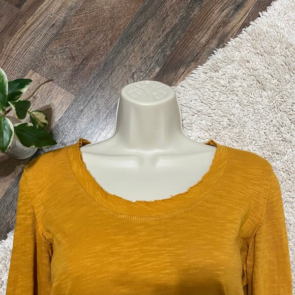 By Anthropologie Small Mustard Yellow Gold Raw Trim Long Sleeve Pullover Top - Picture 2 of 7